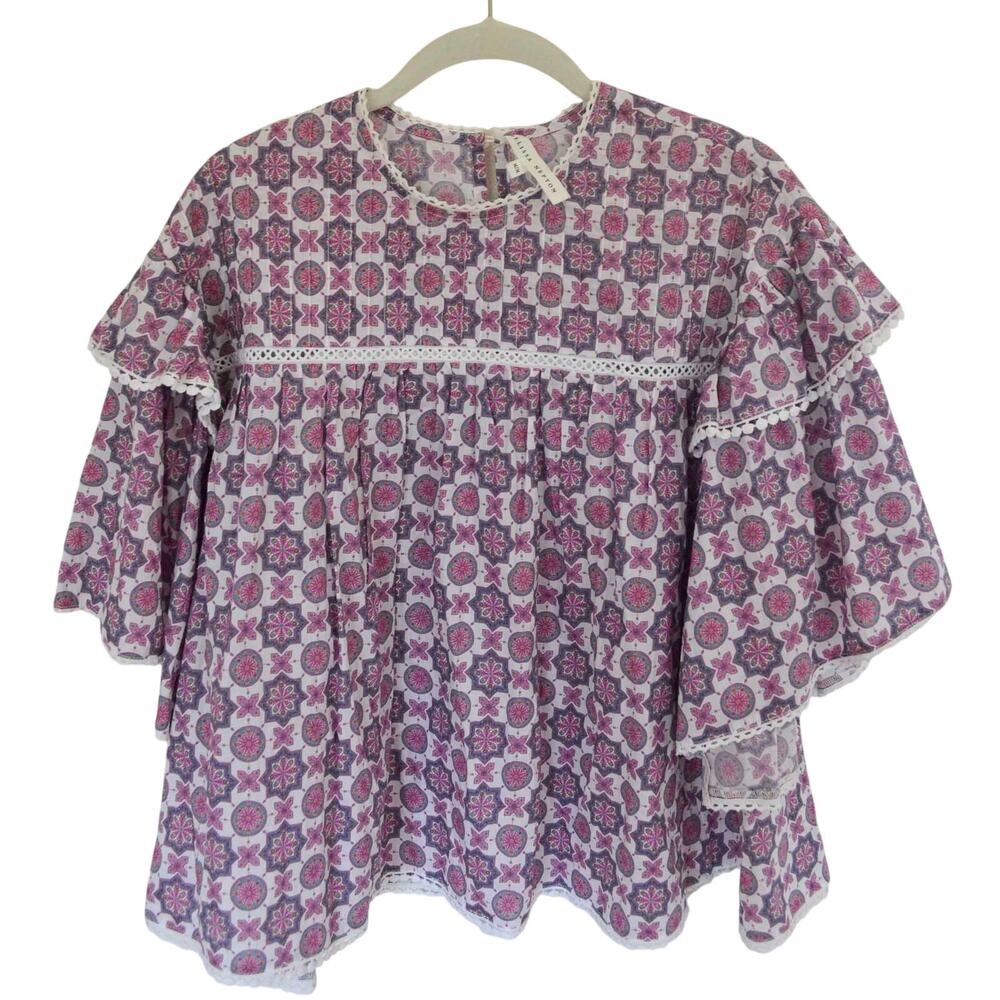 Melissa Nepton Cotton Ruffle Cropped Blouse Size Medium
